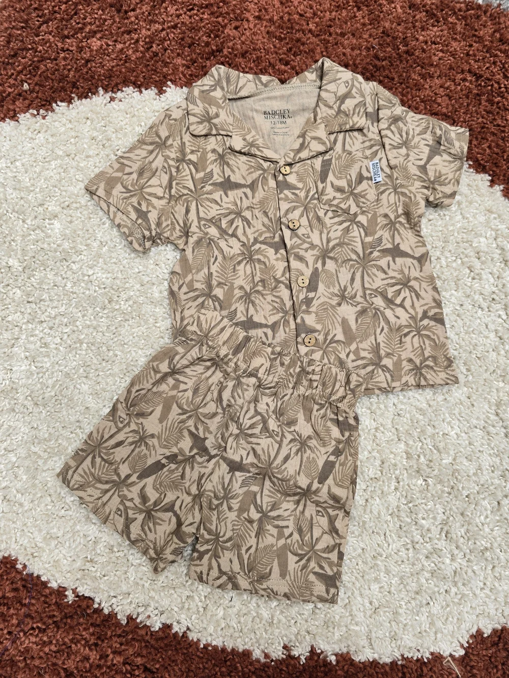 Badgley Mischka Tan Palm-Print Kids Pajama Set